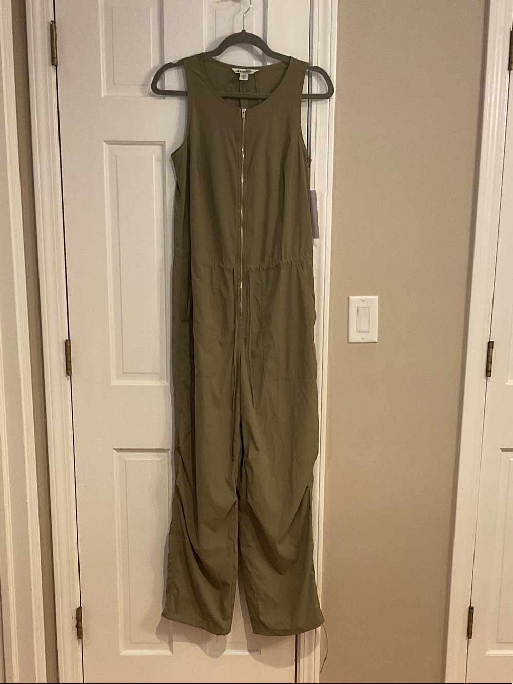 Athleta Olive Green Sleeveless Utility Jumpsuit with Front Zip